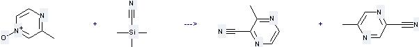 The 2-Pyrazinecarbonitrile, 5-methyl- can be obtained by 2-Methyl-pyrazine 4-oxide and Trimethyl-silanecarbonitrile.